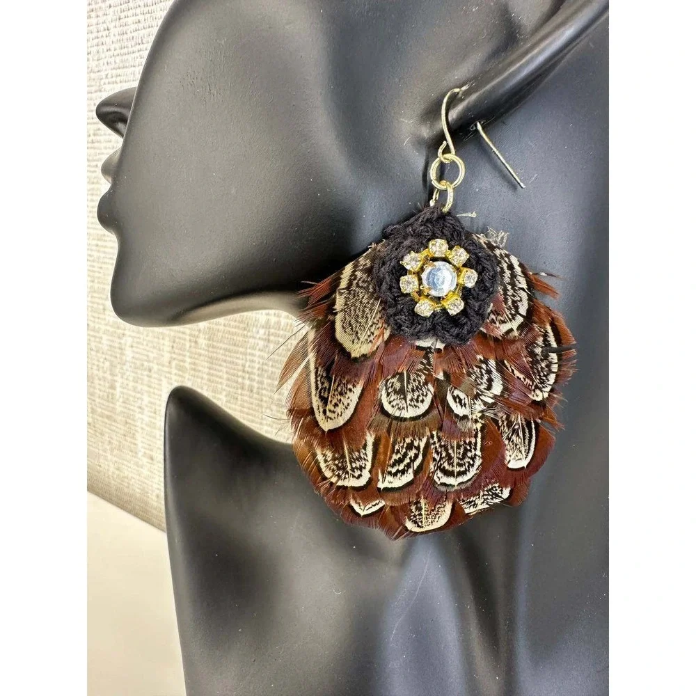 Boho Feather Earrings Jewelry Lot w/ Faux Fur Hair Clip Set 056 (3)